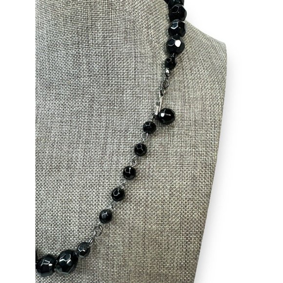 Heavy Black Faceted Crystal Vintage Necklace Adjustable 16”-18.5” - Picture 6 of 7